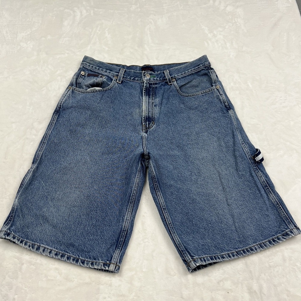 Tommy Jeans Carpenter Shorts Mens 33 Blue Denim Utility Hammer Loop Baggy 90s